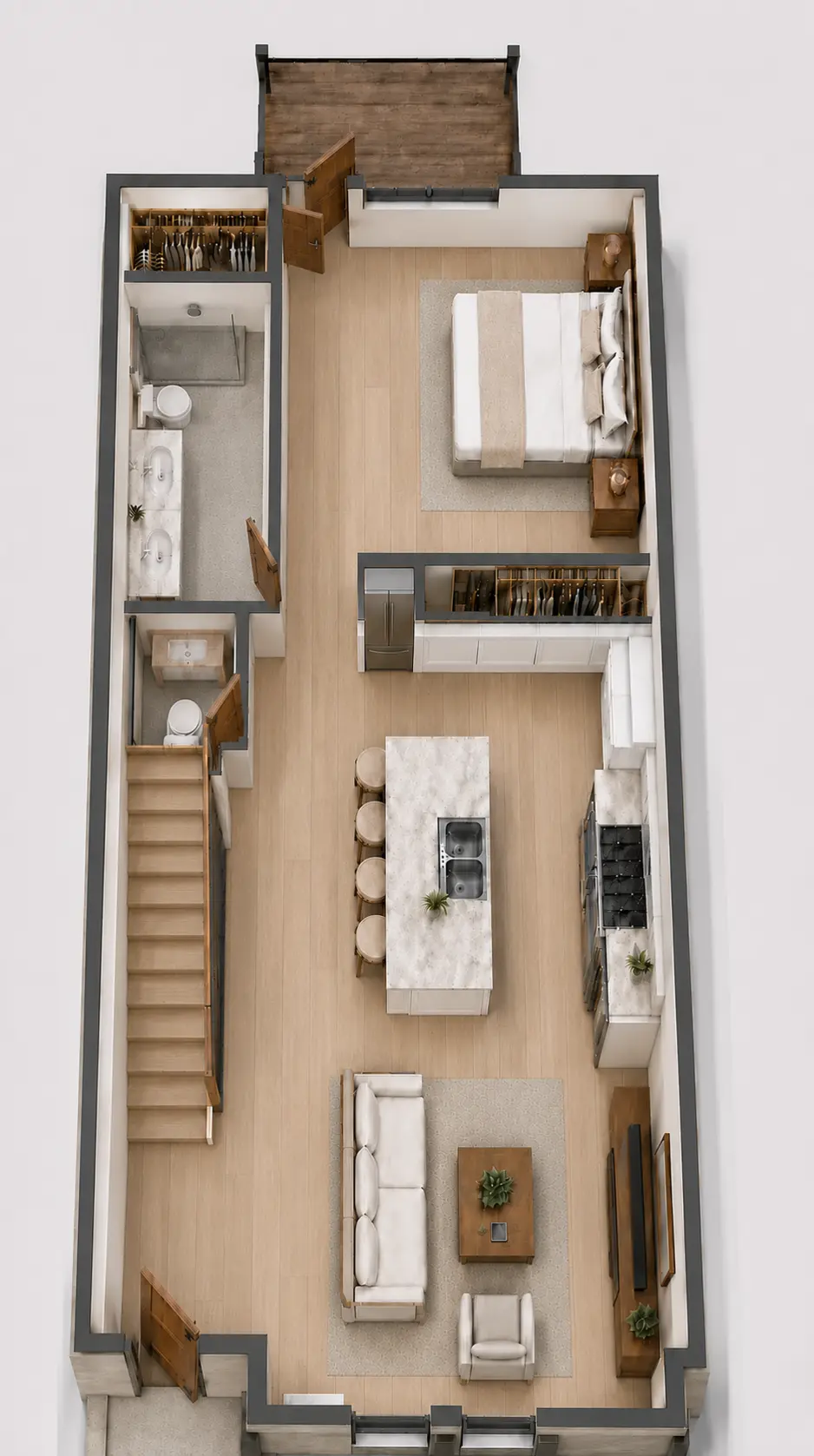 Plan A furnished first-floor rendering